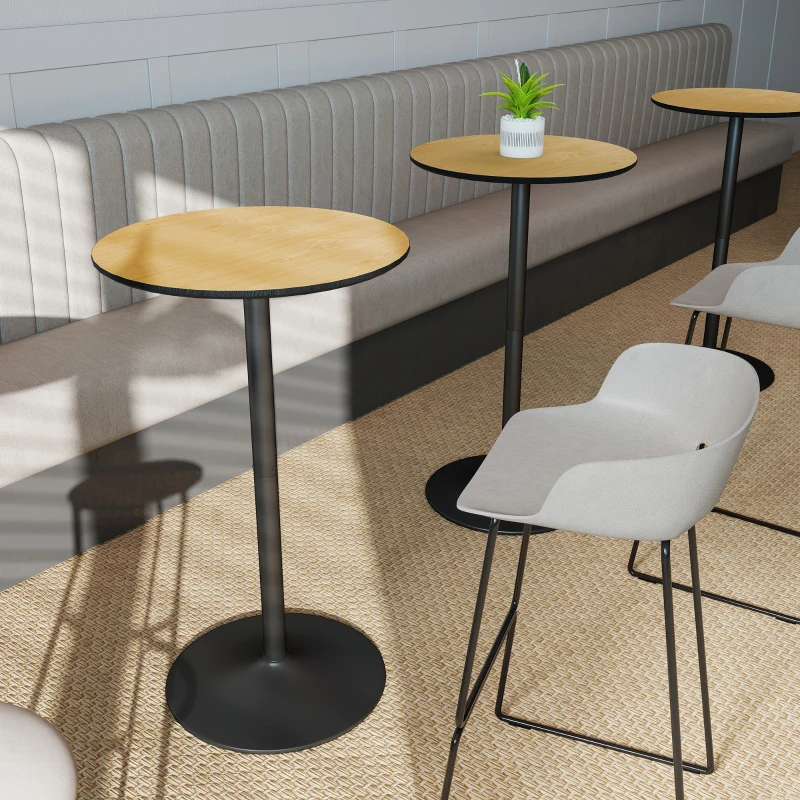 HOMCOM Round Table for 2, 40.2 Inch Bar Height Pub Table with Steel Frame, Non-Slip Base for Living Room, Kitchen, Natural Wood