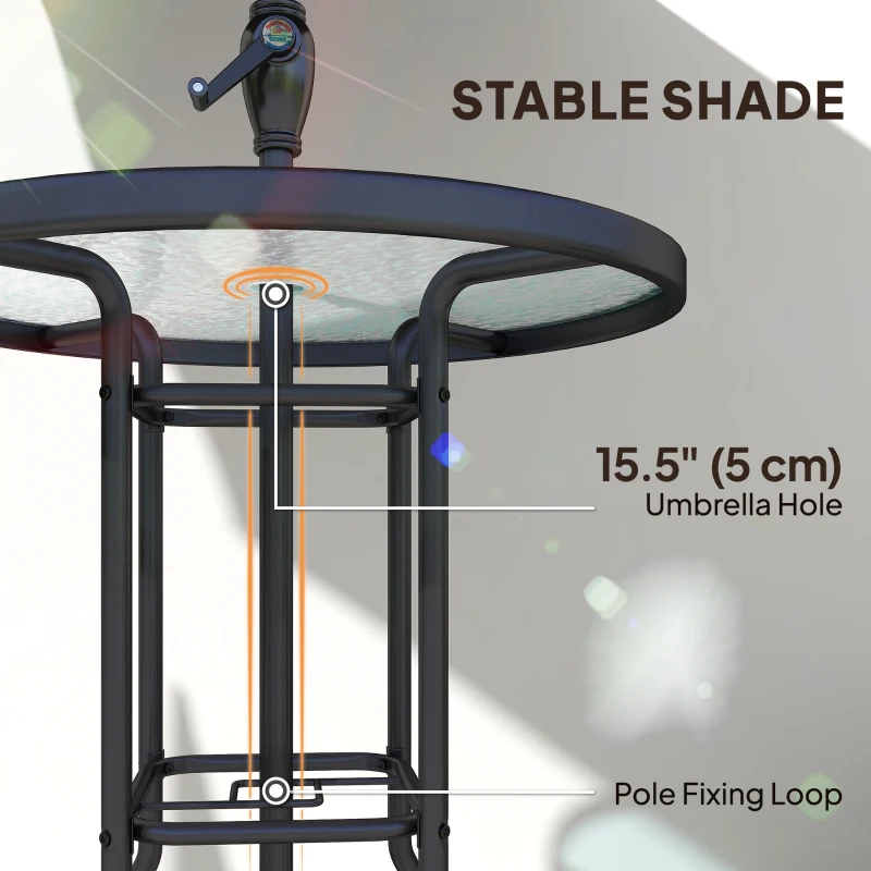 Outsunny 4 Piece Patio Bar Set, Sling Folding Outdoor Furniture with Umbrella for Poolside, Backyard and Garden, Brown