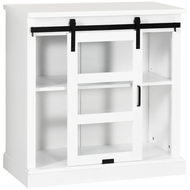 HOMCOM Buffet Cabinet Kitchen Storage Sideboard with Glass Sliding Door, Adjustable Shelf for Dining Room, White
