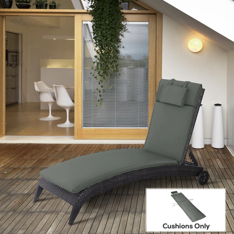 Outsunny Garden Lounger Chair Cushion Replacement, Deep Seat Patio Cushions with Thick Padded, Headrest, Removable Cover, Grey