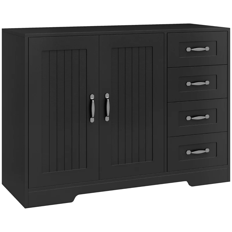 HOMCOM Modern Sideboard Buffet Cabinet with 4 Drawers and 2 Beadboard Doors, Kitchen Storage Cabinet, Black