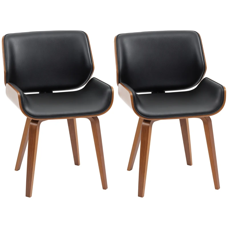 HOMCOM Dining Chairs Set of 2, PU Leather Kitchen Chairs with Upholstered Seats and Solid Wood Legs for Dining Room, Black
