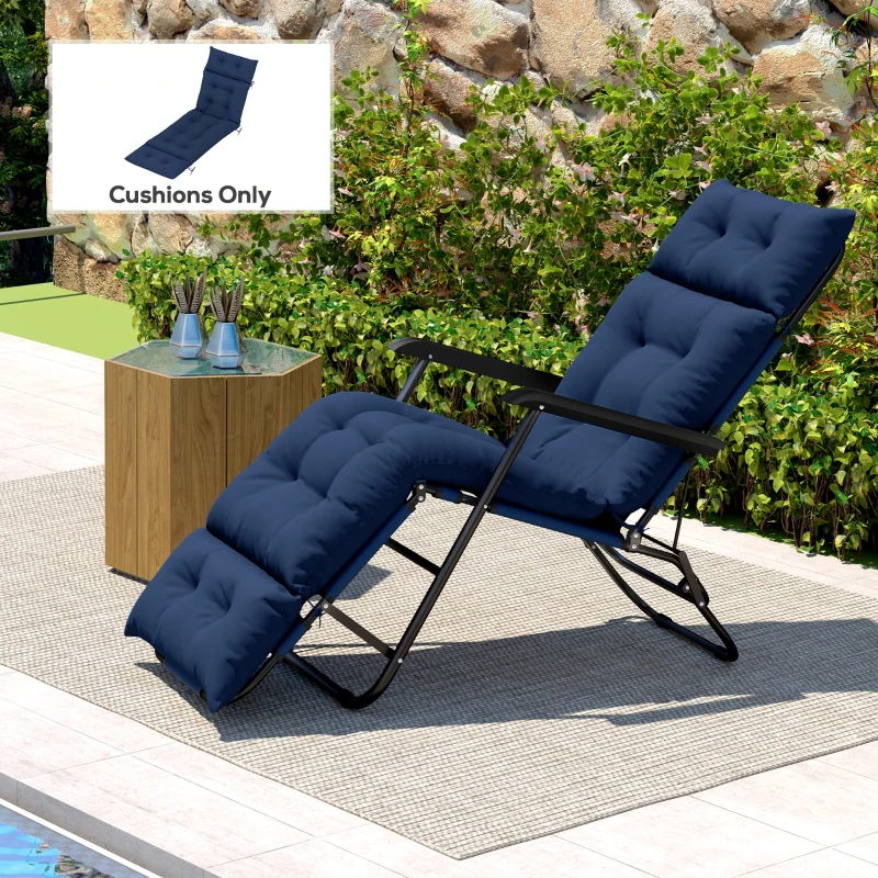 Outsunny Outdoor Chaise Lounge Cushion, Tufted Thick Patio Lounge Chair Cushion with Ties, 74.8 in. x 22 in. x 4 in., Navy Blue