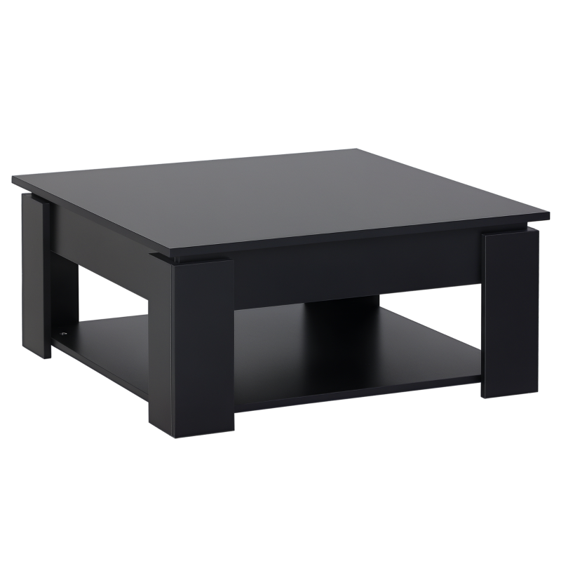 HOMCOM 2 Tier Simple Modern Coffee Table Bottom Shelf Living Room Black