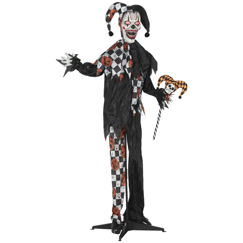 Outsunny Life Size Halloween Animated Clown with Red Light Up Eyes, Sound Activated Scary Halloween Decorations, Battery Operated