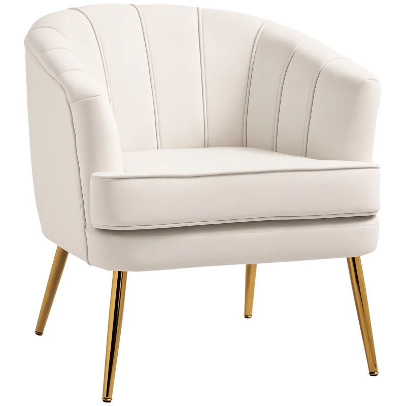 HOMCOM Fabric Armchair, Modern Accent Chair with Gold Metal Legs for Living Room, Bedroom, Home Office, Cream White