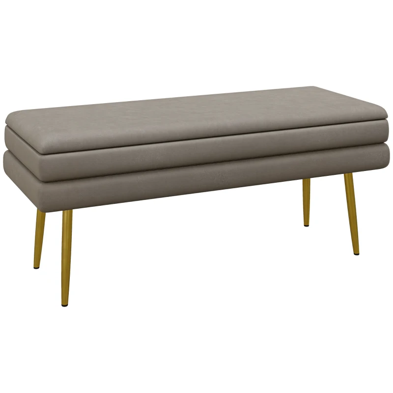 HOMCOM 39" Storage Ottoman, Velvet End of Bed Bench with Steel Legs, Foot Stool with Storage for Bedroom, Living Room, Beige