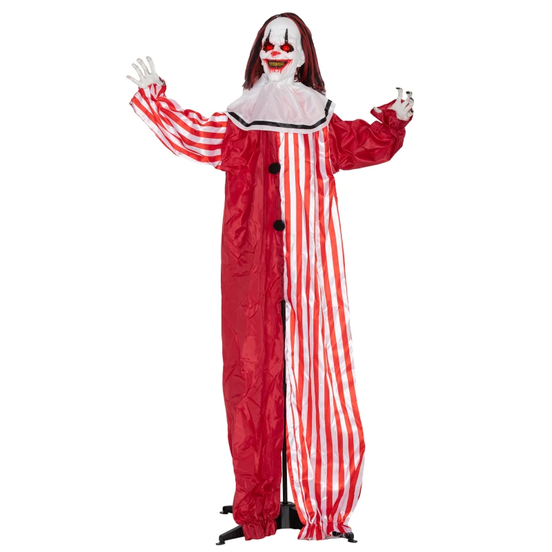 Outsunny Life Size Halloween Animated Clown with Red Light Up Eyes, Sound Activated Scary Halloween Decorations, Battery Operated