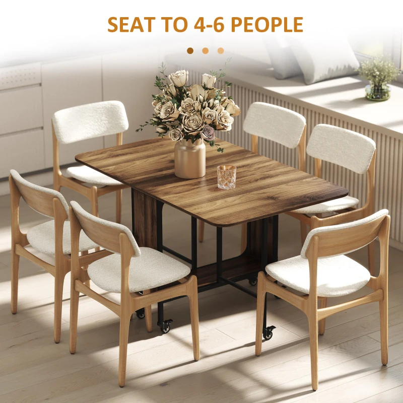 HOMCOM Folding Dining Table, Extendable Kitchen Table for Small Spaces with Storage Shelf and 6 Wheels, Light Brown
