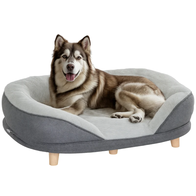 PawHut Pet Sofa Bed for Large Dogs with Removable Cushion, Washable Cover, Anti-slip Foot Pads, Grey