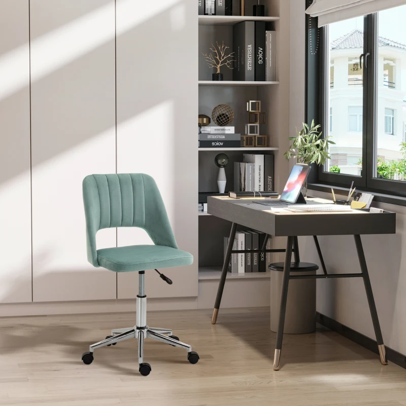 Vinsetto Mid Back Office Chair Velvet Fabric Swivel Scallop Shape Computer Desk Chair, Green