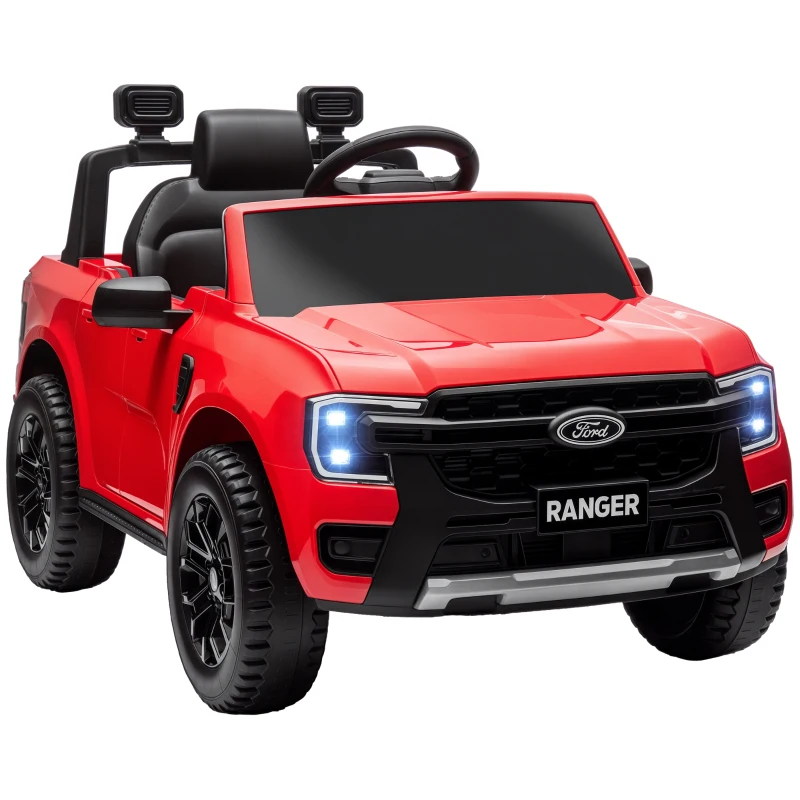 Qaba Ford Ranger Licensed 12V Ride on Car Battery Powered Kids Truck w/ Rear Storage Remote, Spring Suspension, Red