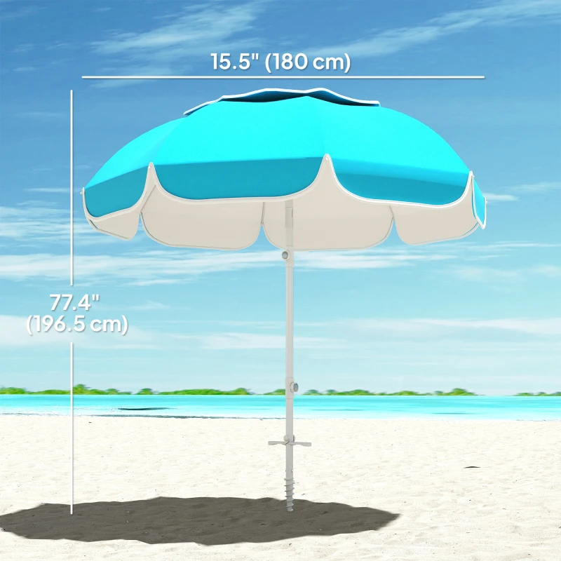 Outsunny 6 ft Beach Umbrella Portable with Sand Anchor, Carry Bag, Adjustable Height & Tilt, UPF50+ UV Protection, Blue