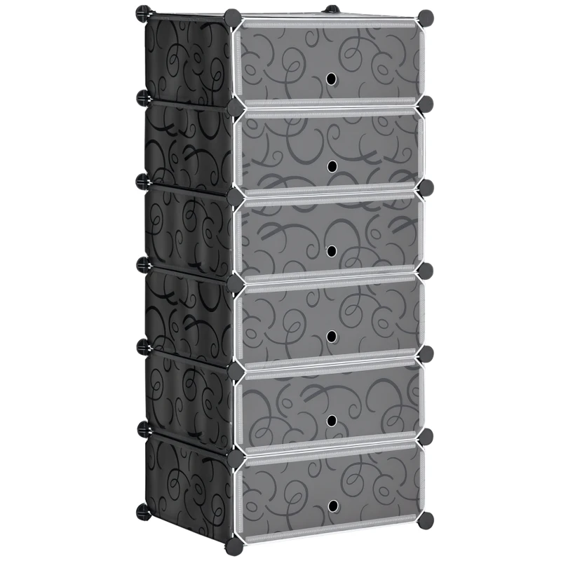 HOMCOM 6-Tier Shoe Rack, 6 Cube Storage Organizer with Doors, DIY 6-Cube Modular Cabinet for Living Room, Black
