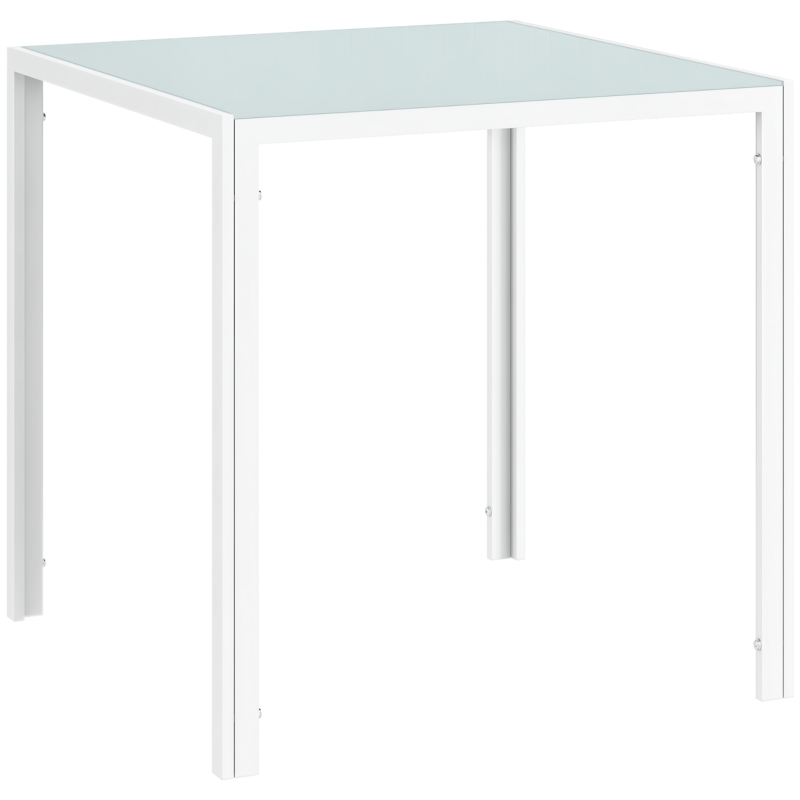 HOMCOM Square Kitchen Table for 2-4 People, Dining Table with Glass Top and Steel Legs for Dining Room, White