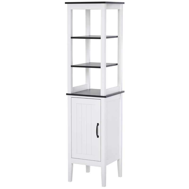 kleankin Tall Bathroom Cabinet Cupboard Storage Unit White Freestanding Shower Shelves