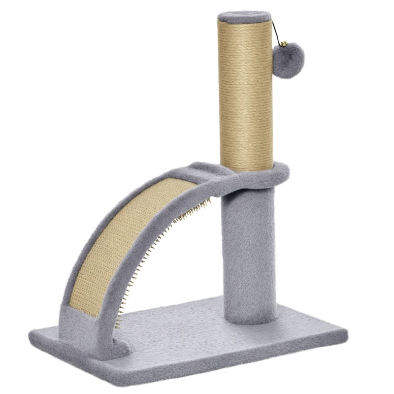 PawHut 17" Small Cat Tree with Jute Scratching Post, Curved Scratching Board, Dangling Ball with Bell, Grey