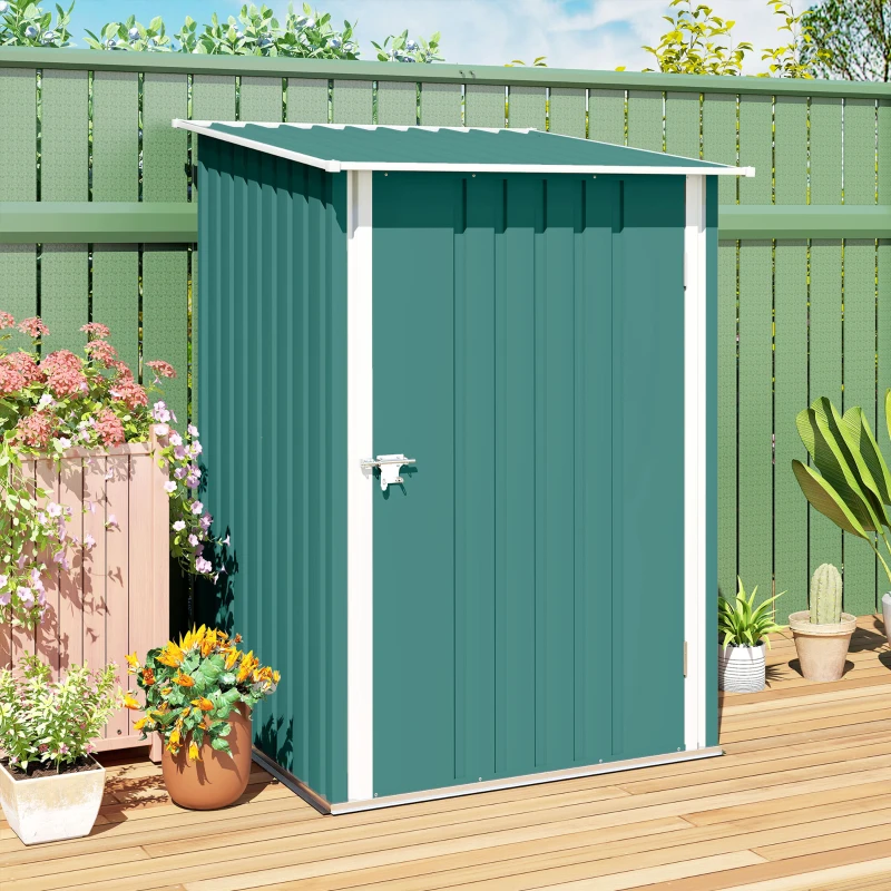 Outsunny 3.3' x 3.4' Lean-to Garden Storage Shed, Outdoor Galvanized Steel Tool House with Lockable Door for Patio Green