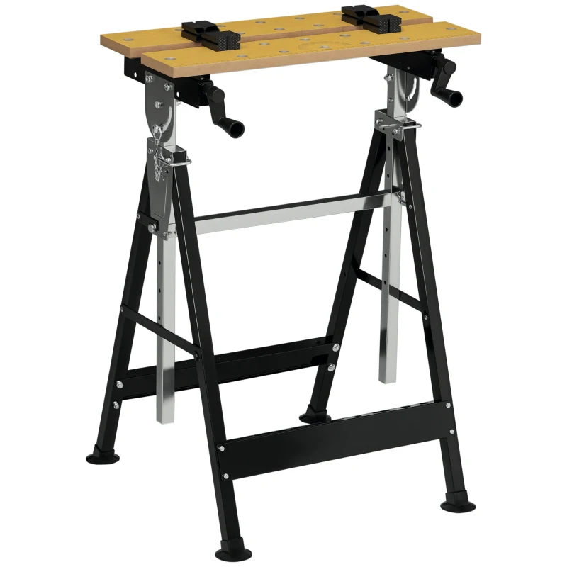 HOMCOM Portable Work Bench, Workshop Tool Stand with 6-Level Height Adjustable Work Table, Carpenter Saw Table with 4 Clamps, Steel Frame, 220lbs Capacity