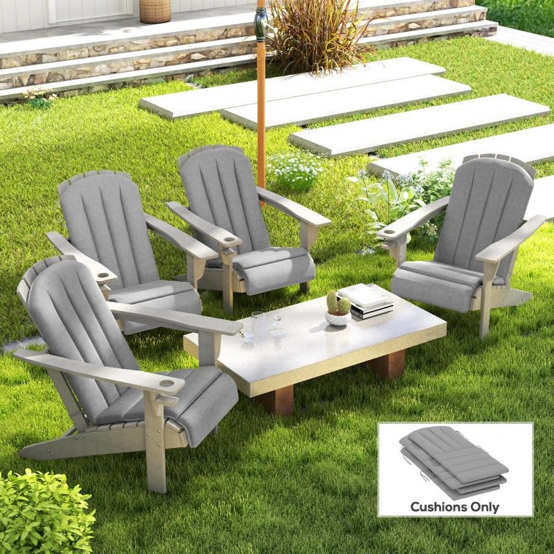 Outsunny Set of 4 Outdoor Chair Cushions, High Back Adirondack Chair Cushion with Ties, High-Density Foam, Gray