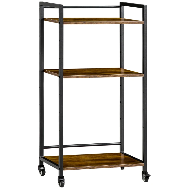 HOMCOM 3-Tier Printer Stand, Utility Cart, Rolling Trolley with Adjustable Shelves with Lockable Wheels for Home Office, Rustic Brown