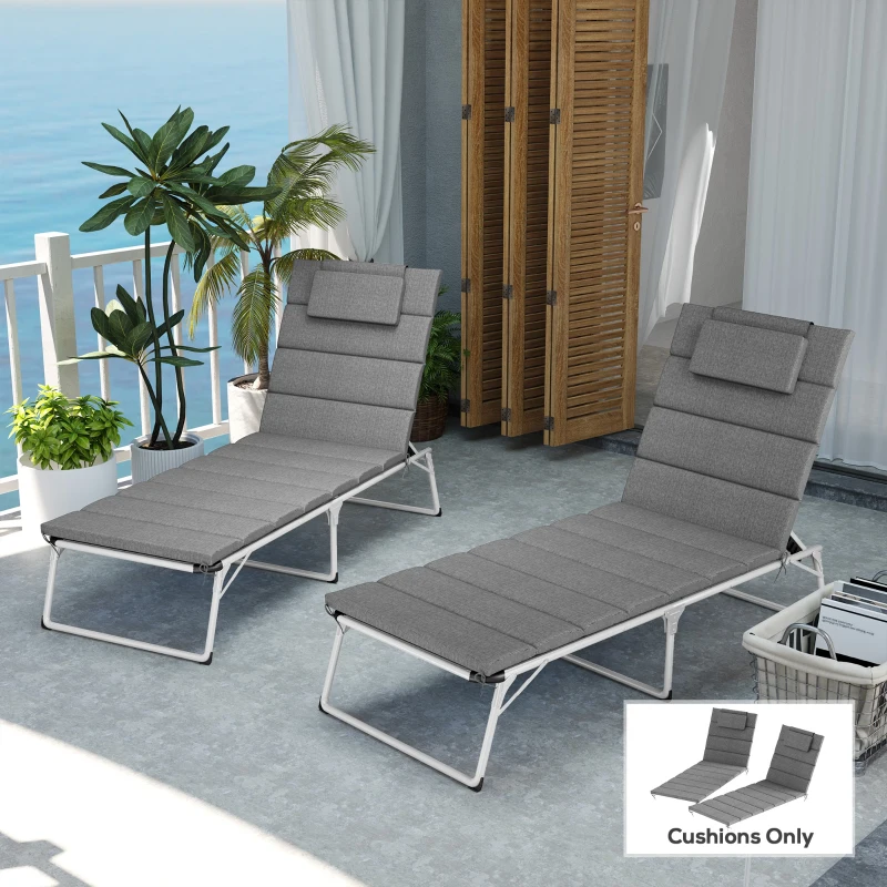 Outsunny Foldable Chaise Lounge Cushion Set of 2, Outdoor Lounge Chair Cushion Set, UPF50+ 230gsm Olefin, 80" x 26" Charcoal Gray