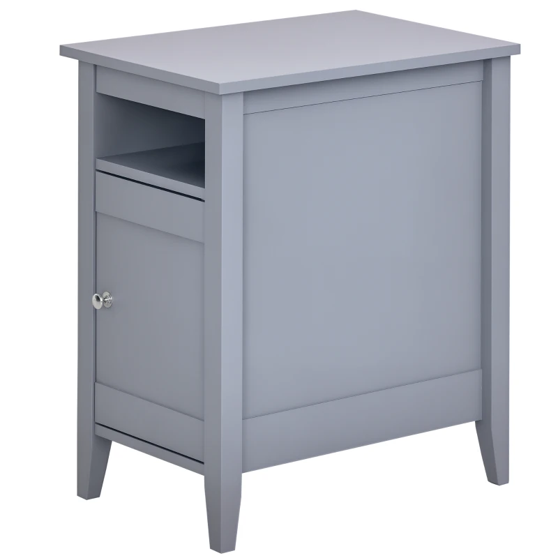 HOMCOM Wooden3-Tier Modern Nightstand with Pullout Shelf, Adjustable Open Shelf, and Door Cabinet, Grey
