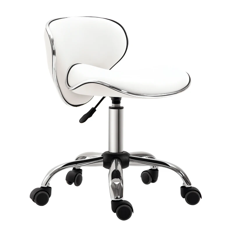 HOMCOM Adjustable Massage Stool Spa Beauty Salon Chair 360 Degrees Swivel Gas Lift PU Leather White