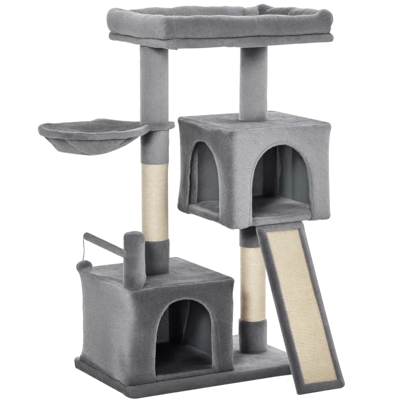PawHut Cat tree Tower Climbing Kitten Activity Center Furniture with Sisal Scratching Post Pad Hammock Perch Condo Hanging Balls 23.5" x 15.75" x 43.75" Grey