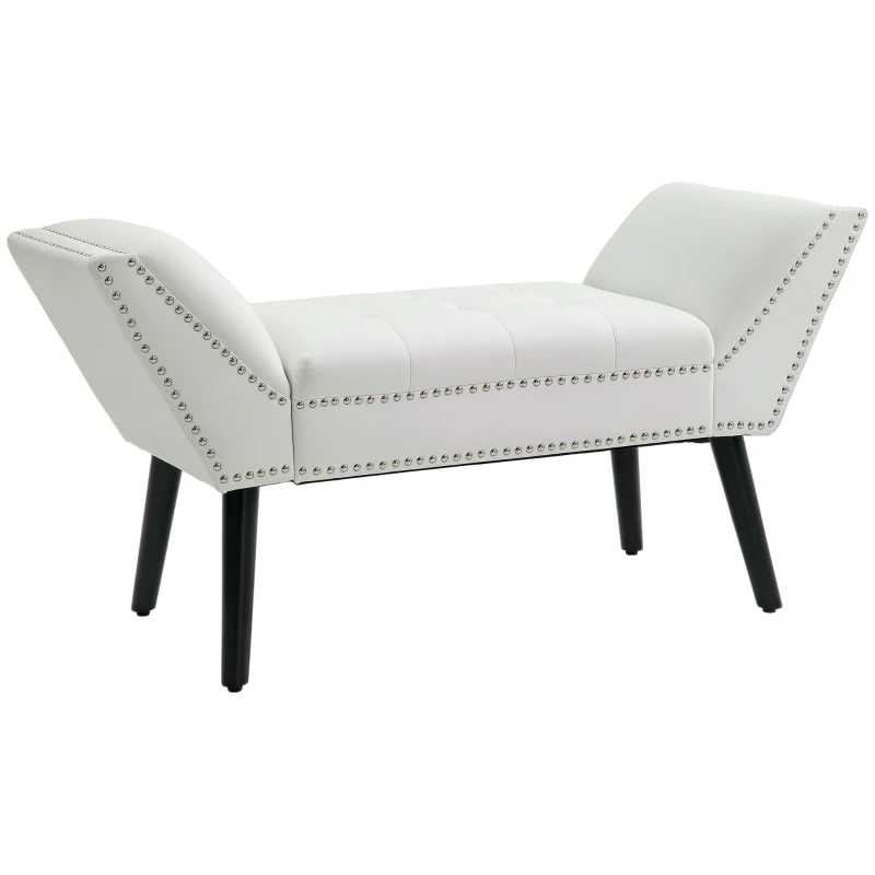 HOMCOM Modern Upholstered Bench, End of Bed Bench for Bedroom, Hallway Bench with Arms and Nailhead Trim