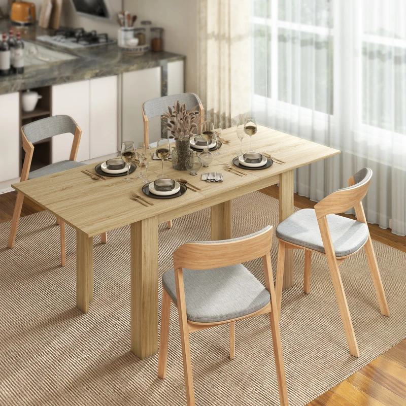 HOMCOM Modern Extendable Dining Table, 55.1 x 31.5 in, for 6-8 People, Expandable Dining Table for Kitchen, Natural Wood