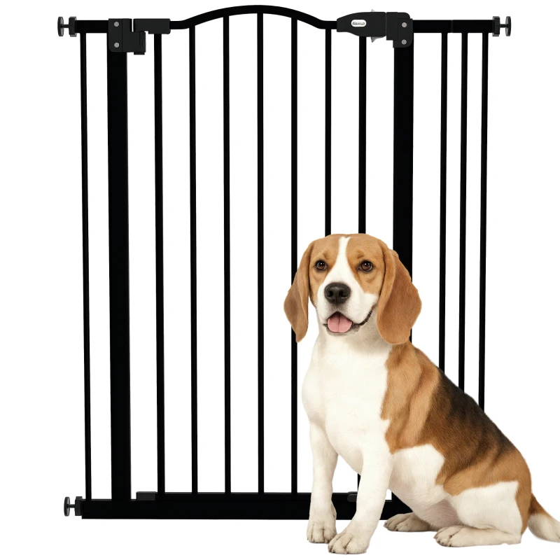 PawHut Extra Tall Dog Gate with Door, Pressure Fit, Auto Close, Double Locking for Doorways Hallways Stairs, 29"-34", Black