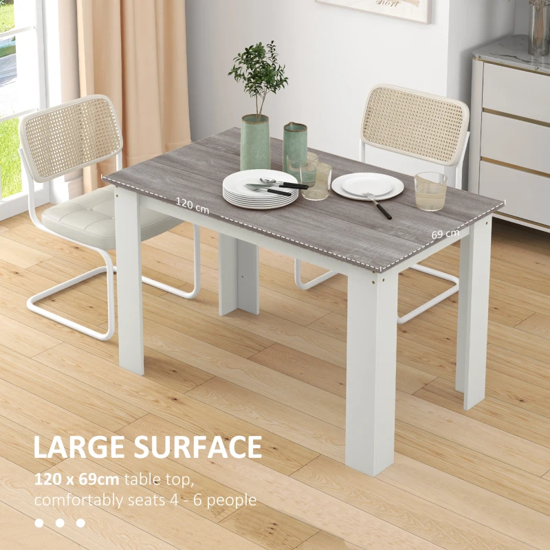 HOMCOM 47" Kitchen Table for 4-6 People, Dining Table with Wood Effect for Dining Room, Grey