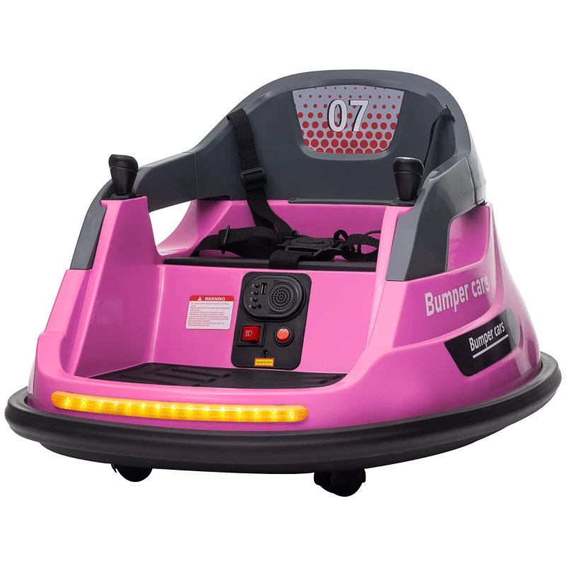 Aosom Bumper Car 12V 360° Rotation Electric Car for Kids, with Remote, Safety Belt, Lights, Music, for 1.5-5 Years Old, Pink