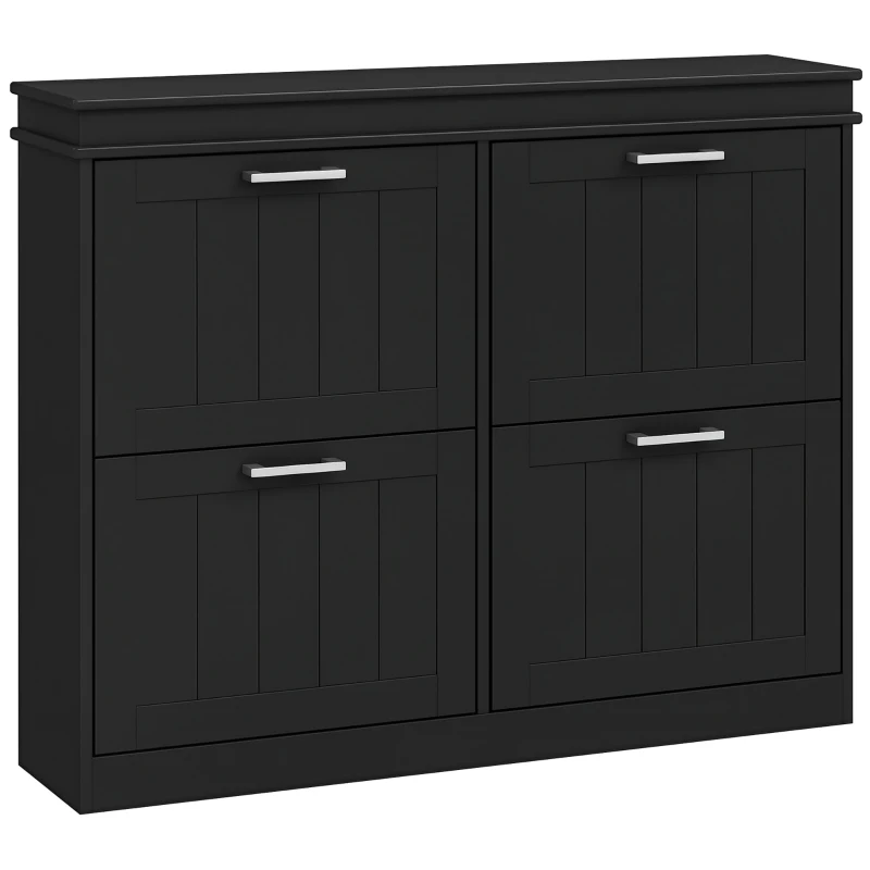 HOMCOM Shoe Storage Cabinet with 4 Flip Drawers and Adjustable Shelves, Narrow Shoe Cabinet for 20 Pairs of Shoes, Black