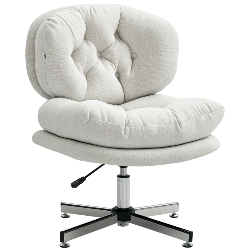 HOMCOM Computer Desk Chair, Armless Office Chair with Wide Padded Seat and Adjustable Height, Cream White