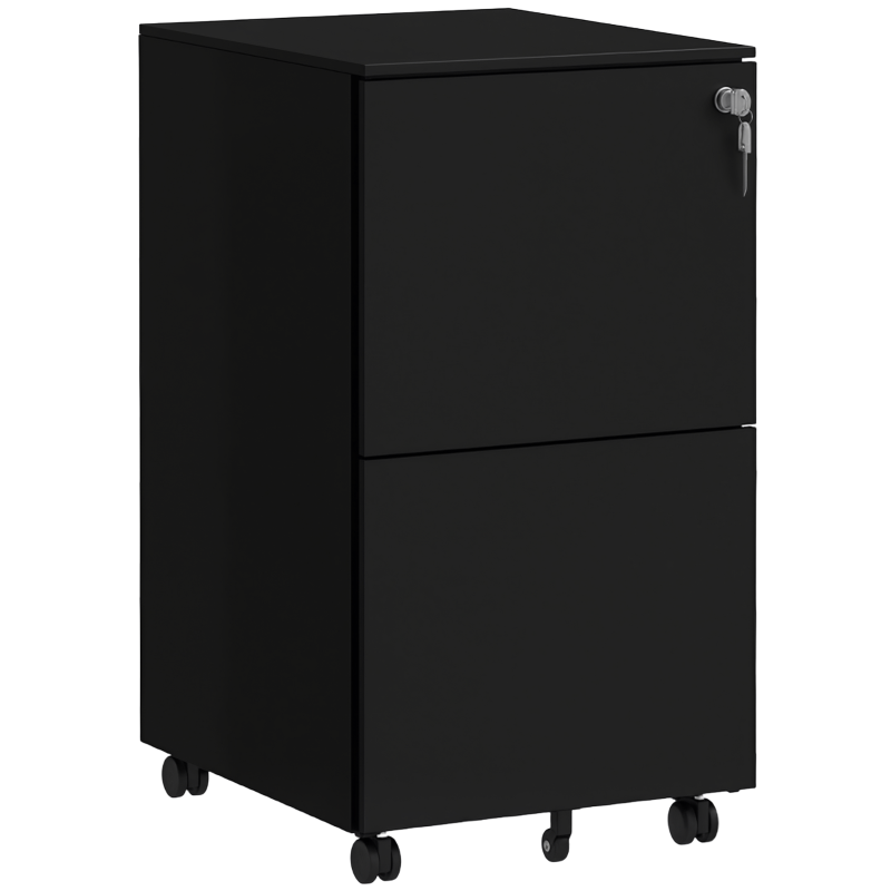 Vinsetto Vertical Steel Filing Cabinet on Wheels, 2-Drawer Lockable File Cabinet with Adjustable Hanging Bar for A4, Legal and Letter Size, Black
