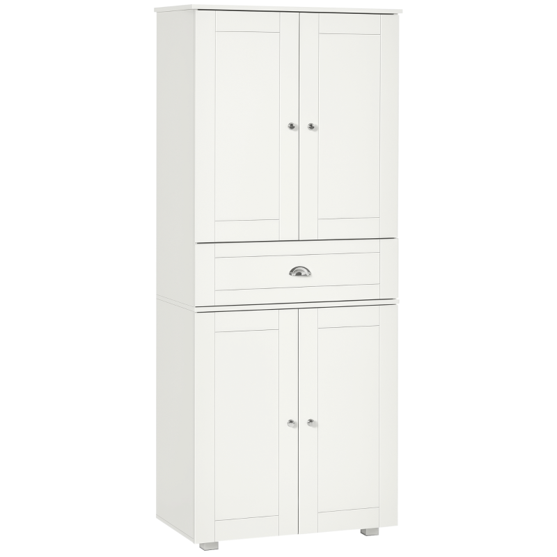 HOMCOM 72" Freestanding Kitchen Pantry Cabinet, Tall Storage Cabinet with 4 Doors, Drawer and Adjustable Shelves for Dining Room, White