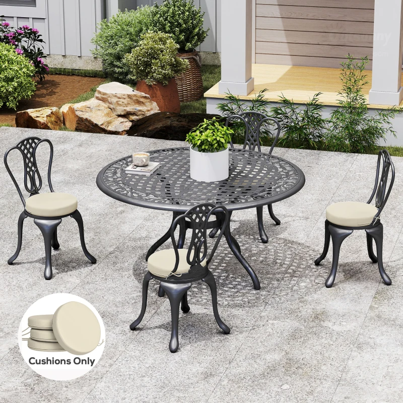 Outsunny Patio Chair Cushions Set of 4 Round Seat Cushions for Dining Bistro Chairs Machine Washable, 15" x 15" x 3", Cream White