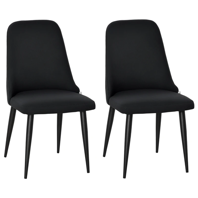 HOMCOM Modern Dining Chair Set of 2, Fabric Upholstered Side Chairs for Kitchen Living Room with Metal Legs, Black