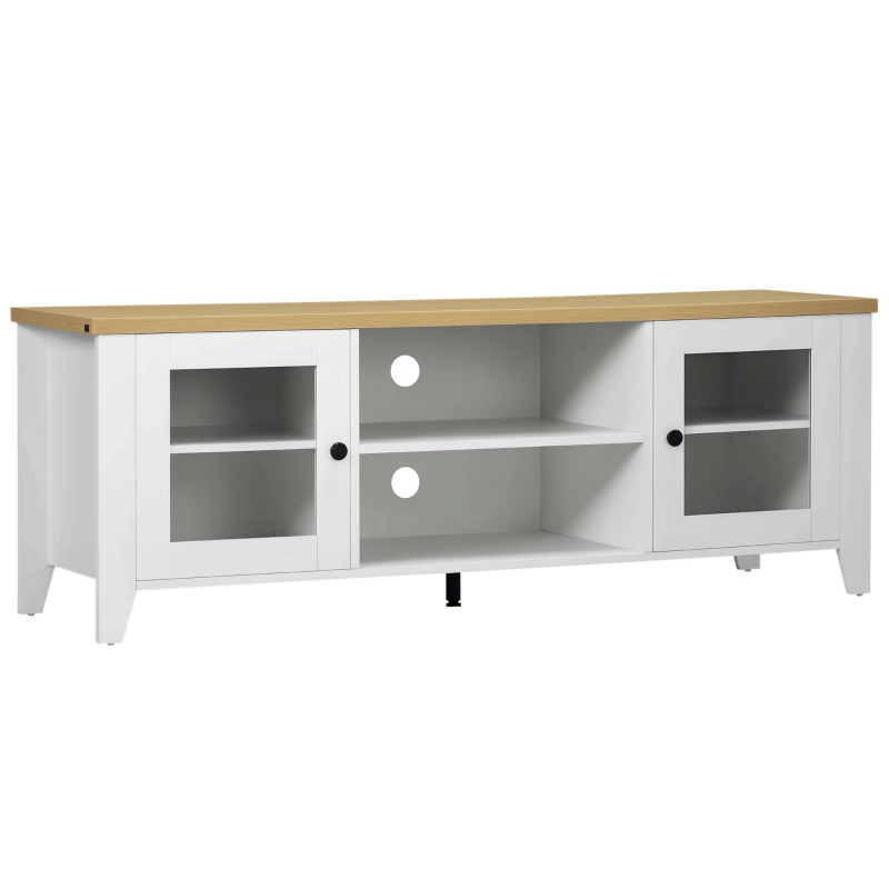 HOMCOM Modern TV Stand, Entertainment Center with Shelves and Cabinets for Flatscreen TVs up to 60" for Bedroom, Living Room, White