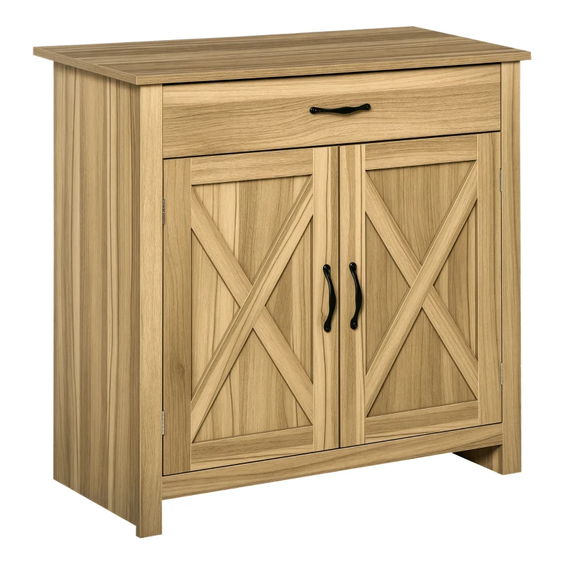 HOMCOM Farmhouse Sideboard Buffet Cabinet, Barn Door Coffee Bar Cabinet with Drawer and Adjustable Shelf, Kitchen Cabinet for Living Room, Entryway, Natural Wood Effect
