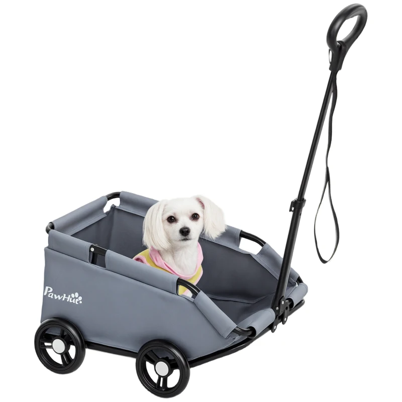 PawHut 4 Wheels Folding Lightweight Pet Stroller with Universal Handle Rod, Storage Bag, Washable Cushion for Miniature Dogs