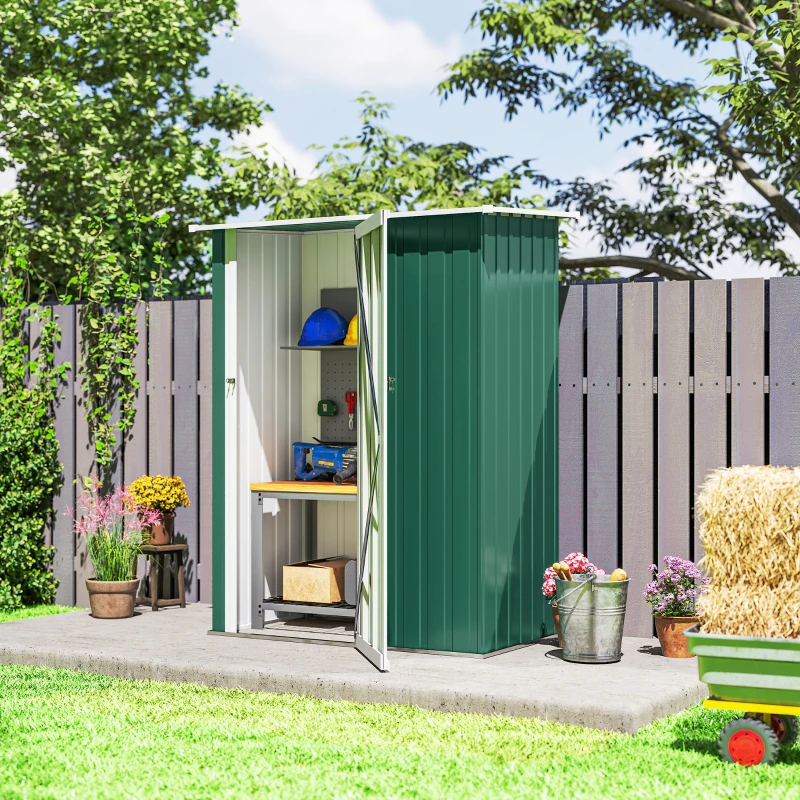Outsunny 5 x 3ft Outdoor Storage Shed Metal Garden Shed Cabanon with Sloped Roof, Lockable Door for Tool, Green