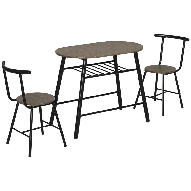 HOMCOM 3-Piece Dining Table Set, Oval Kitchen Table and 2 Chairs, Small Breakfast Table Set with Metal Frame for Small Space, Dining Room, Living Room, 35.4" x 19.7" x 29.5"