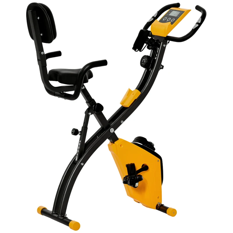 Soozier 3 in 1 Folding Exercise Bike, Foldable Stationary Bike with 8-Level Magnetic Resistance, Adjustable Seat, Yellow