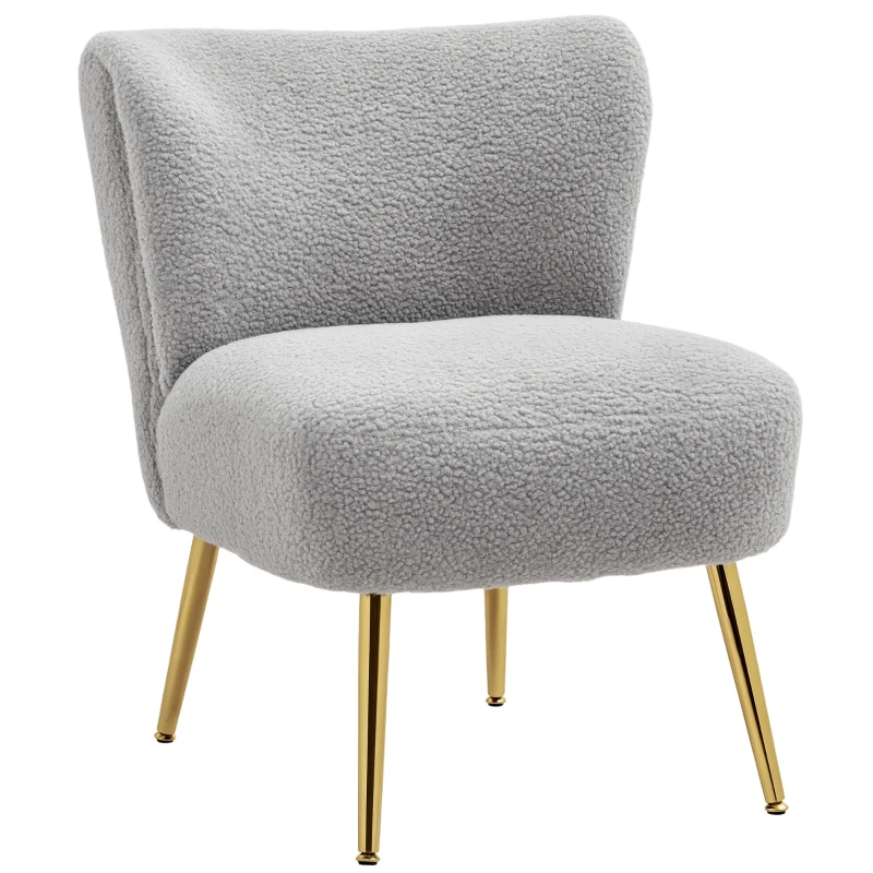 HOMCOM Lounge Chair for Bedroom Living Room Chair with Soft Upholstery and Gold Legs Charcoal Grey