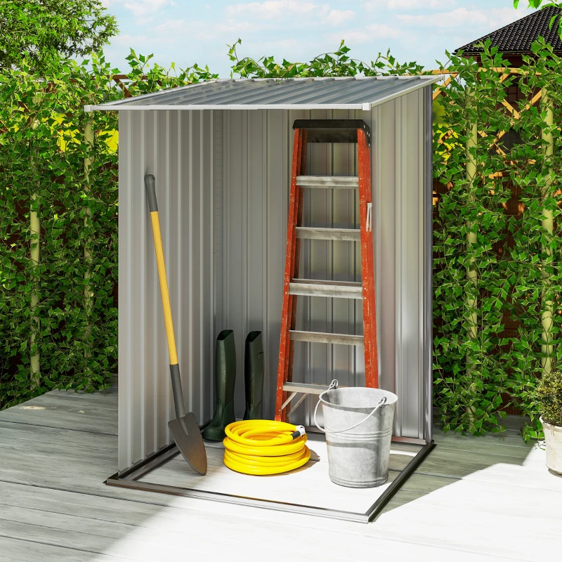 Outsunny Outdoor 3.3' x 3.4' Lean-to Garden Storage Shed, Galvanized Steel Tool House with Lockable Door for Patio, Gray