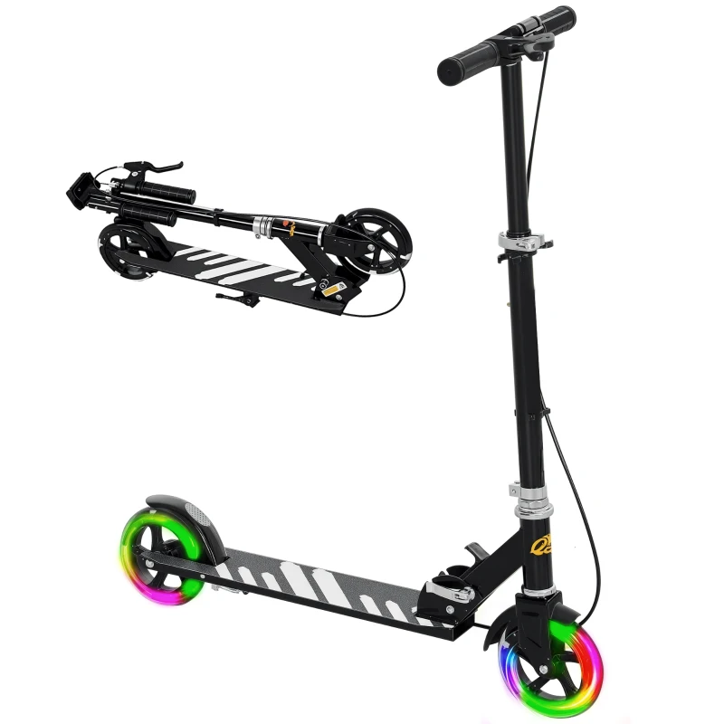 Qaba Scooter for Kids Ages 3-8 with Light Up Wheels, Adjustable Handlebar, Rear Brake & Handbrake for Girls and Boys, Black