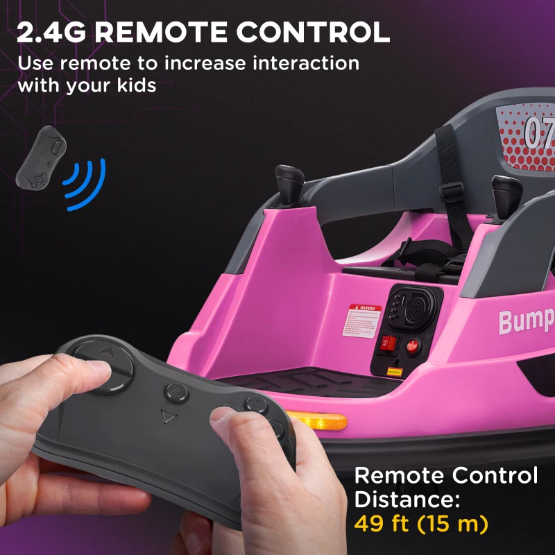 Aosom Bumper Car 12V 360° Rotation Electric Car for Kids, with Remote, Safety Belt, Lights, Music, for 1.5-5 Years Old, Pink